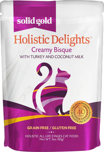 Solid Gold Holistic Delights Creamy Bisque with Turkey & Coconut Milk Grain-Free Cat Food Pouches, 3-oz