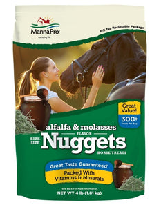 Manna Pro Alfalfa & Molasses Flavored Nuggets Horse Treats, 4-lb
