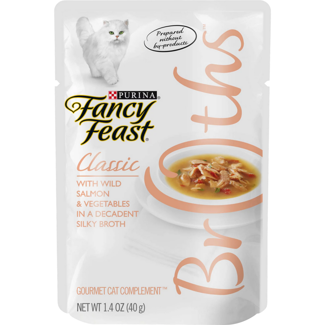 Fancy Feast Classic Broths with Wild Salmon & Vegetables Supplemental Cat Food Pouches, 1.4-oz