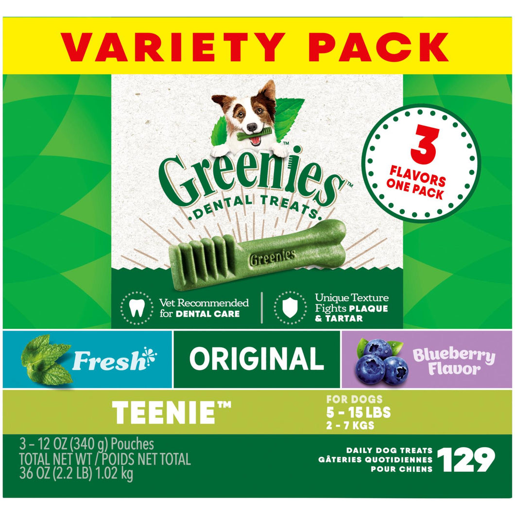 Greenies Variety Pack Original, Spearmint & Blueberry Dental Chews Dog Treat Teenie