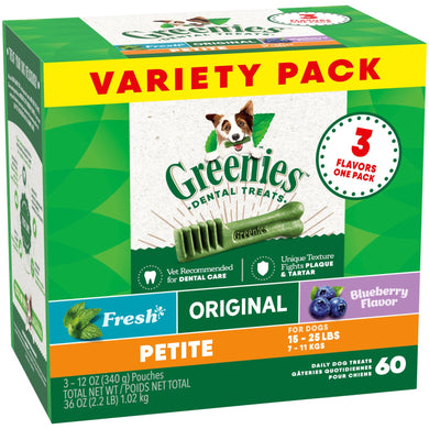 Greenies Variety Pack Original, Spearmint & Blueberry Dental Chews Petite