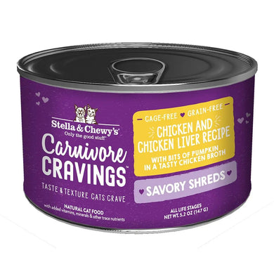 Stella & Chewy's Carnivore Cravings Savory Shreds Chicken & Chicken Liver Wet Cat Food Can, 5.2-oz