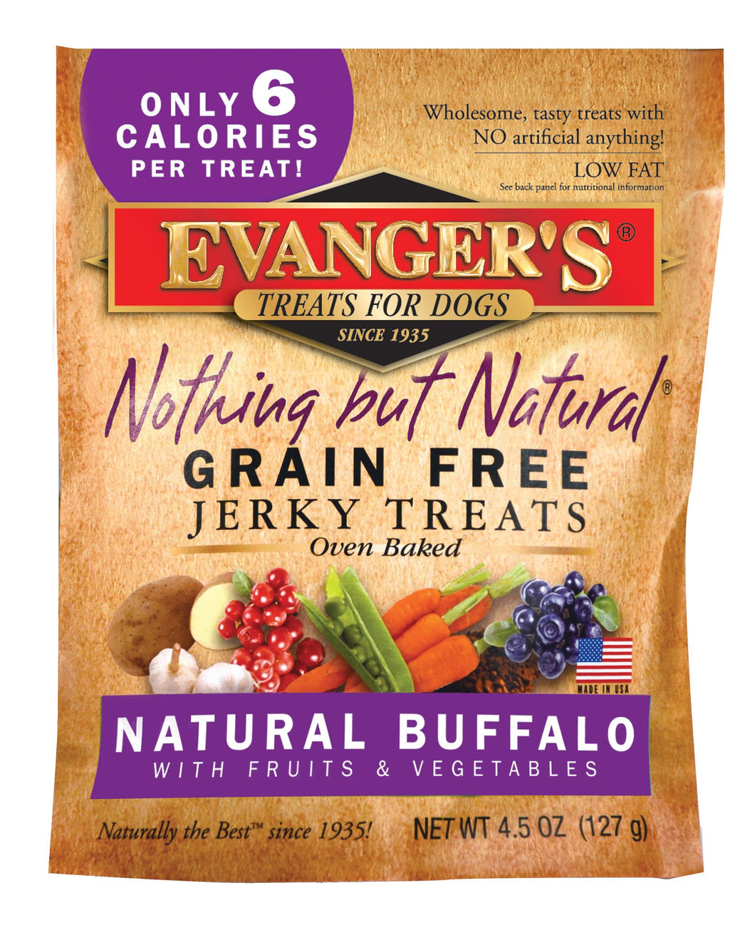 Evanger's Nothing But Natural Buffalo with Fruits & Vegetables Grain-Free Jerky Dog Treats, 4.5-oz