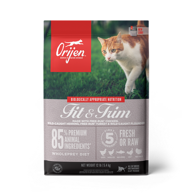 ORIJEN Fit & Trim Dry Cat Food Free-Run Chicken & Turkey, Wild-Caught Herring & Flounder 4-lb