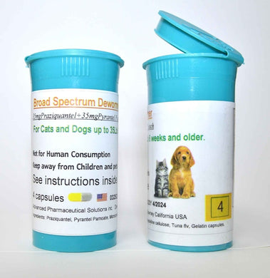 Broad Spectrum  Dewormer Capsules (4) Cat & Dog up to 35 lbs